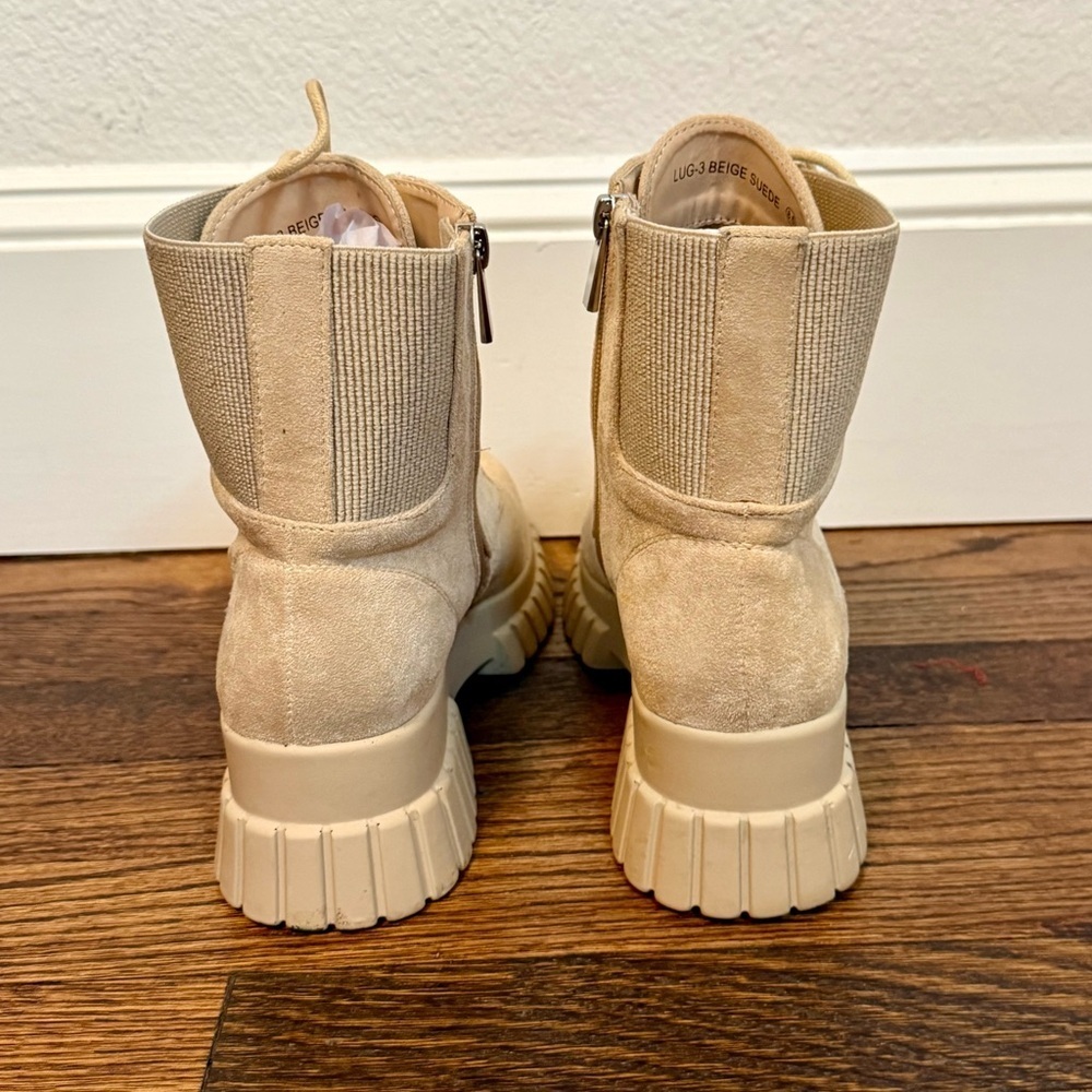 Beige Suede Lace Up Chunky Combat Boots- Size 8.5 - Picture 5 of 7
